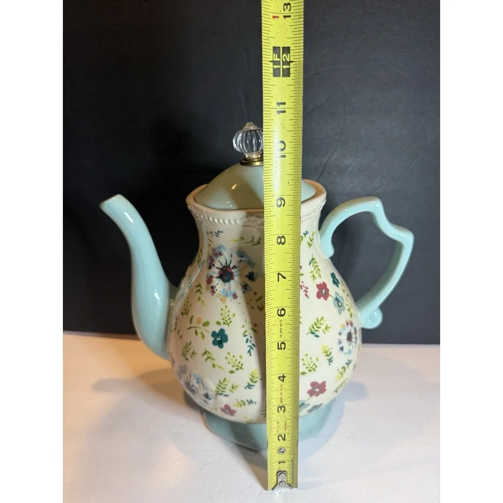 The Pioneer Woman Kari 2.7 Qt Stoneware Teapot Floral Blue Teal Farmhouse